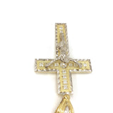 Sliver Outline Double Coded Cross With Hanged Christ 10K Yellow Gold Pendant - orquebec