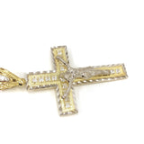 Sliver Outline Double Coded Cross With Hanged Christ 10K Yellow Gold Pendant - orquebec