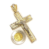 Sliver Outline Double Coded Cross With Hanged Christ 10K Yellow Gold Pendant - orquebec