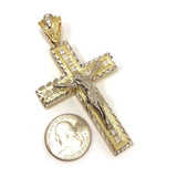 Sliver Outline Double Coded Cross With Hanged Christ 10K Yellow Gold Pendant - orquebec