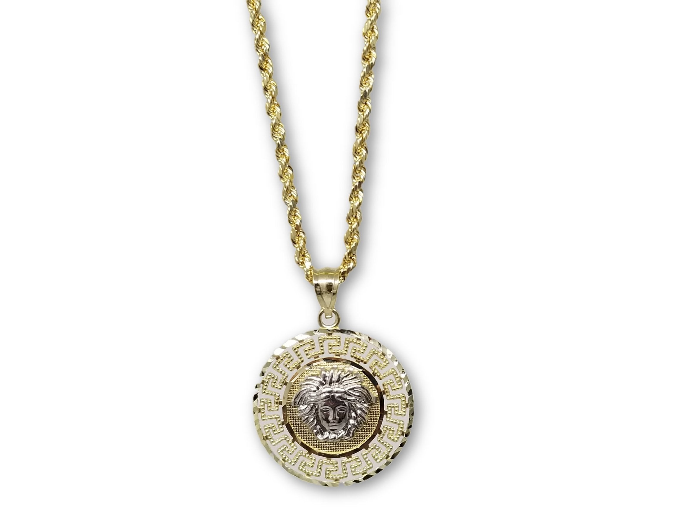 Versace 10k Yellow Gold 2 mm Diamond Cut Torsade with Medusa Head Pendant - orquebec